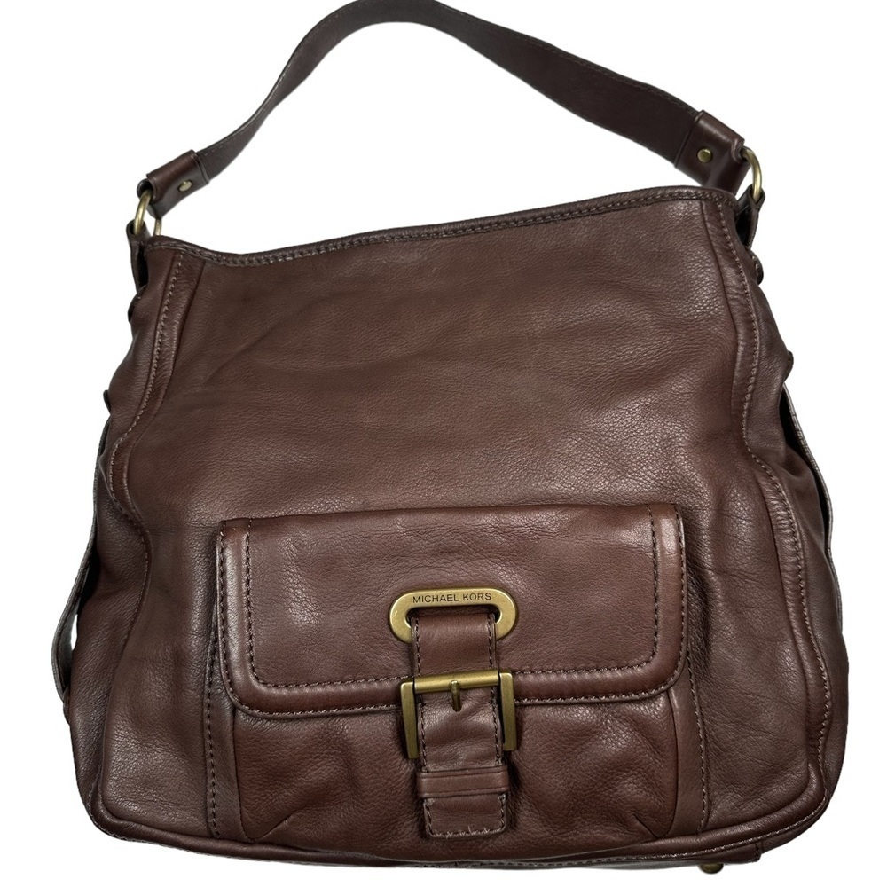 Michael Kors vintage hobo bag, brown soft leather, snap closure